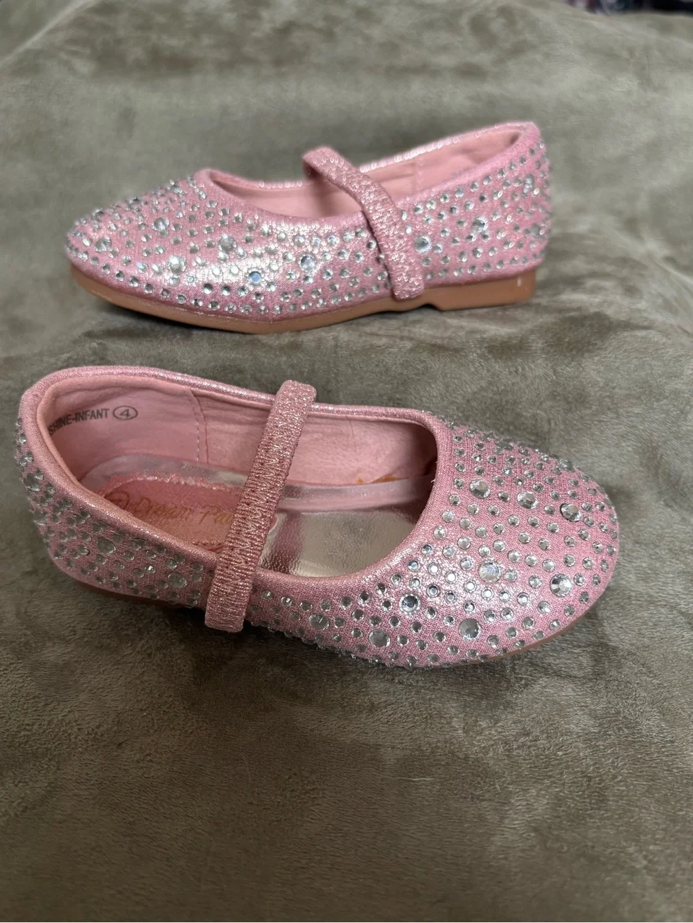 Dream Pairs Pink & Sparkling White Rhinestone Mary Jane Princess Flats Size 4T
